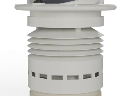 Close-up of the IrrigAims pod's louvered shroud housing the air and dust sensor module